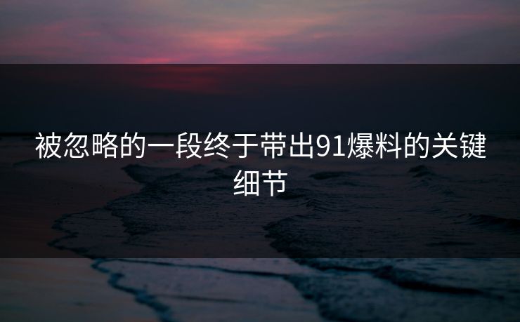 被忽略的一段终于带出91爆料的关键细节