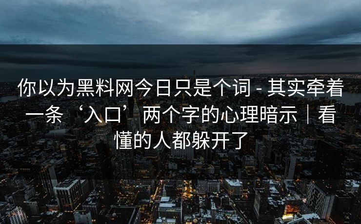 你以为黑料网今日只是个词 - 其实牵着一条‘入口’两个字的心理暗示｜看懂的人都躲开了